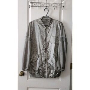 Women's Animal Print Gray‎ Silver Jacket Lightweight Full Zip Pocket Size S